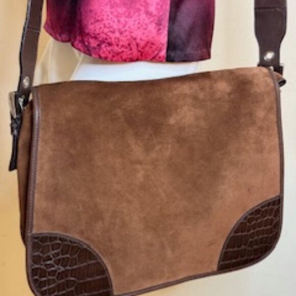Prada Suede brown with alligator straps, messenger, shoulder bag, vintage - Picture 1 of 16